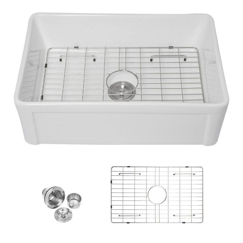 33'' L x 20" W Farmhouse Kitchen Sink White Ceramic Single Bowl Kitchen Sink Apron Front Sink