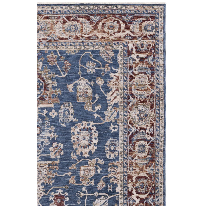 Tapis bleu foncé / rouge en polyester tissé à la machine Ralph Lauren Bennet, Rectangle 3 pi x 5 pi