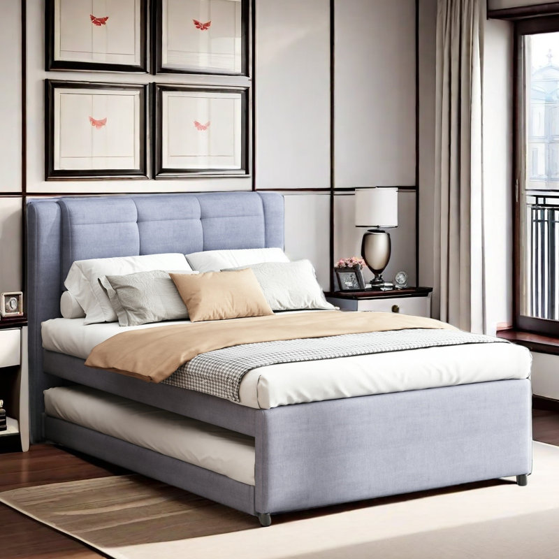 Lit plateforme avec lit gigogne multifonctionnel Castries Upholstery, gris