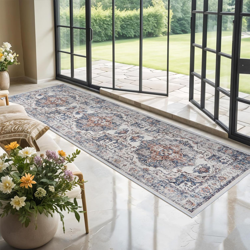 Wide Hallway Rug: Vintage Washable Soft for Living Room Bedroom Water Resistant Carpet with Non-Slip Backing for Entry Kitchen Dining Room Thin Bathroom Floor Mat(Brick)