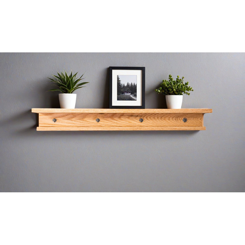 Rayne 3 Piece Oak Shelves With Hooks, 4.75" H x 48" W x 4" D