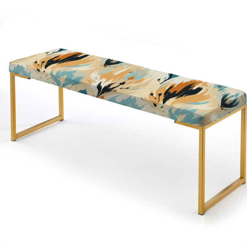 Banc naturel rembourré en ikat naturel jaune et bleu Ikat Serenity