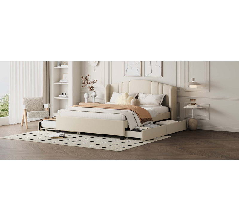 Qiwen Upholstered Storage Bed, Beige