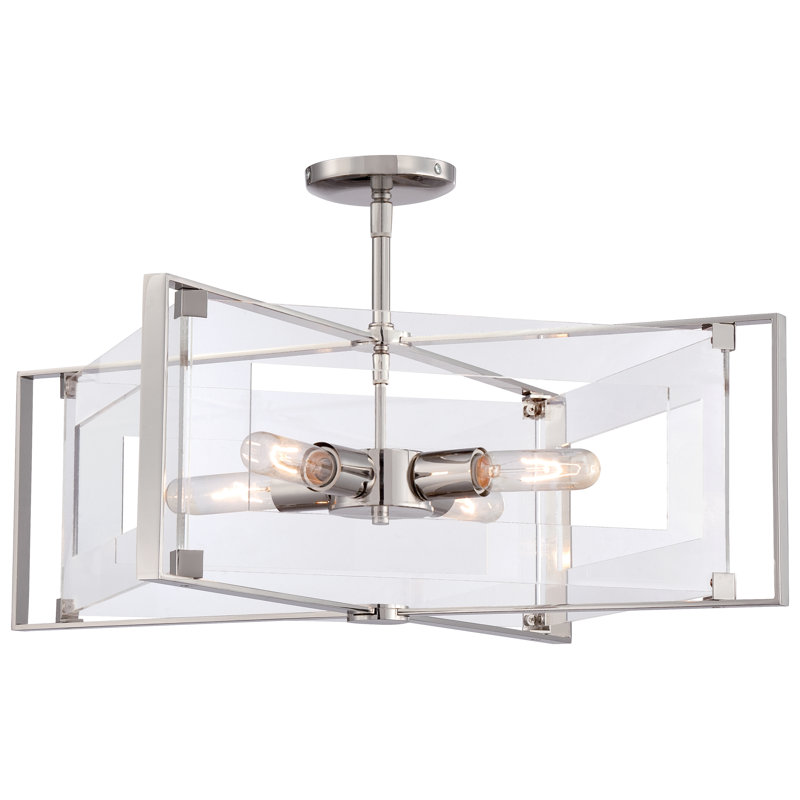 Lustre rectangulaire à 4 lumières, H 9,25 po x l 19,75 po x P 19,75 po