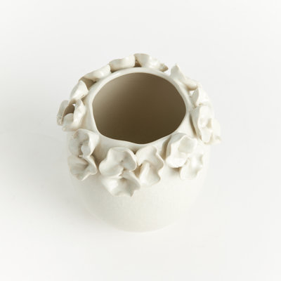 Artisan Hand-Applied Sculpted Bud Vase Short in White