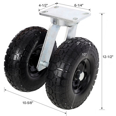 10 in Dual Flat Free Wheels Swivel Caster, 660LBS LOAD CAPACITY
