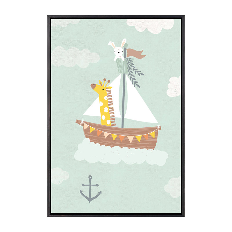 «Baby Adventure Awaits III» par Caroline Alfreds - impression d'art graphique, Toile avec cadre noir patiné, Pas de tapis
