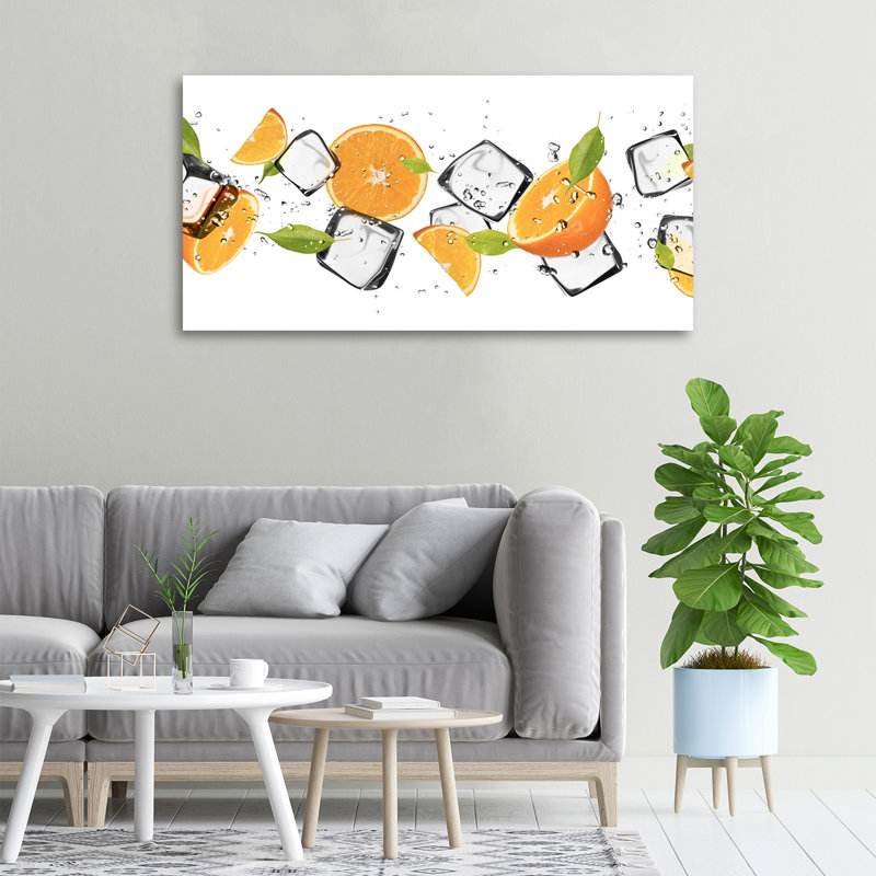 Oranges with ice 1 Piece Wall Art, 50cm H x 100cm W x 2cm D, Canvas