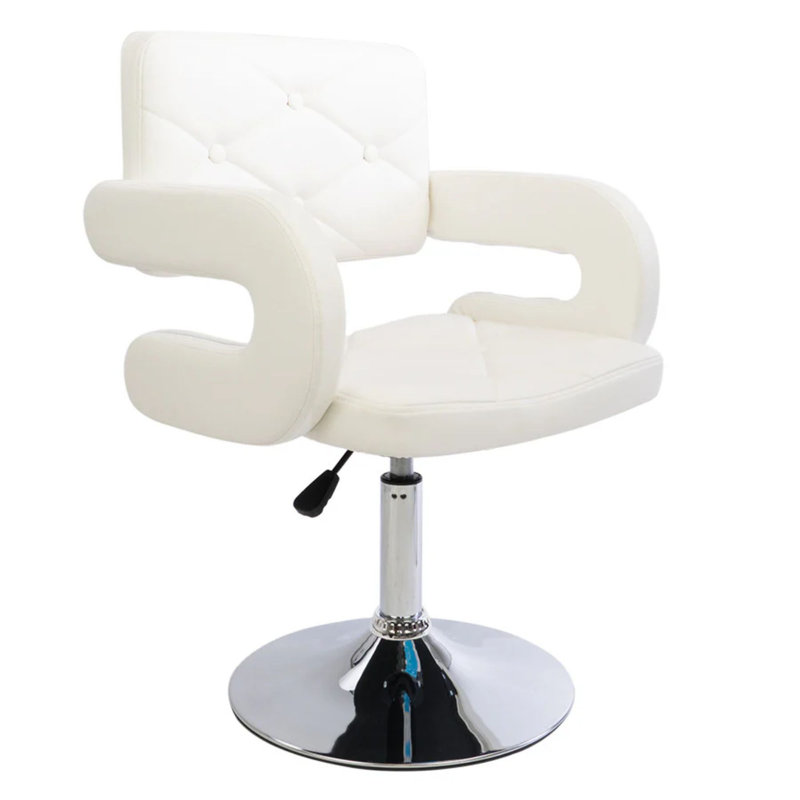 Chaise de meuble-lavabo touffeté à losanges Vera avec siège pivotant à 360 degrés et hauteur réglable, Cuir véritable blanc