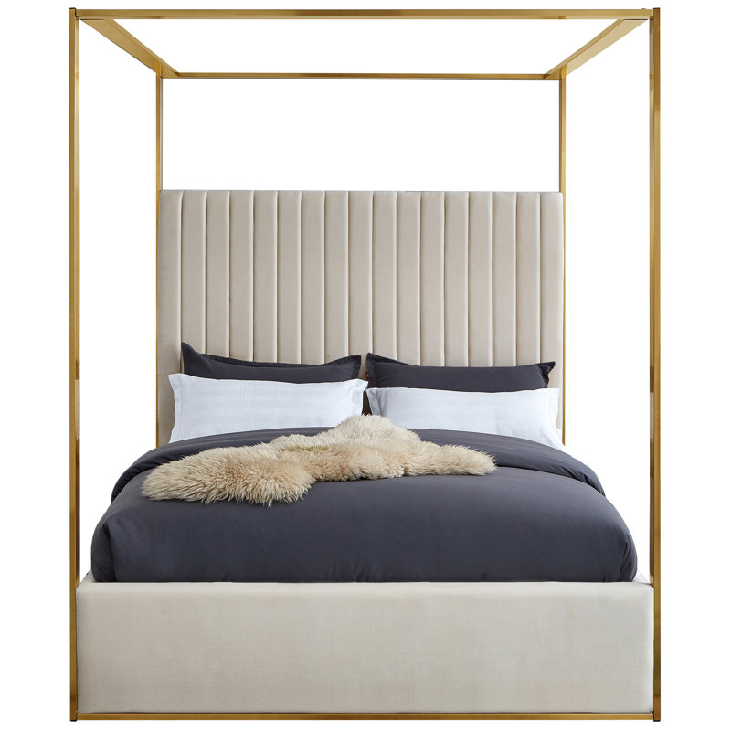 Heersa Velvet Bed, King, Cream Velvet