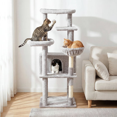 Arbre à chat 57,1 po à plusieurs niveaux avec perchoir en peluche, condo confortable et poteau à griffer en sisal pour petits / moyens chats