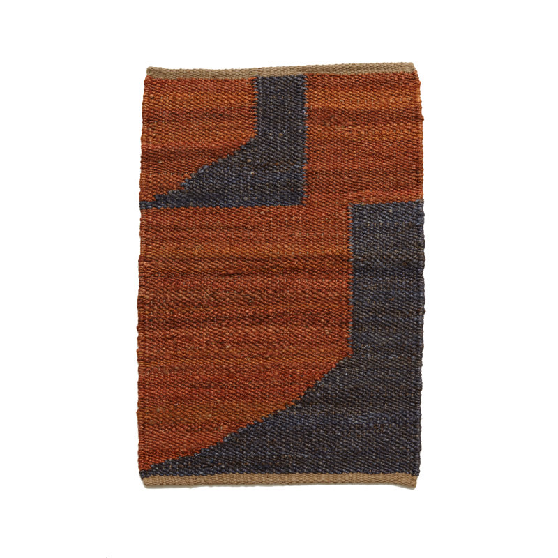 Rectangle Abstract Flatweave Hemp Area Rug in Red/Gray, Rectangle 6' x 9'