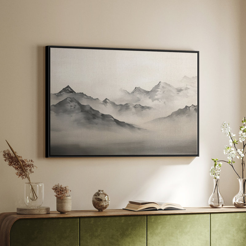 Paysage rétro - XVIII, Toile avec cadre flottant noir, H 27 po x l 41 po x P 2 po