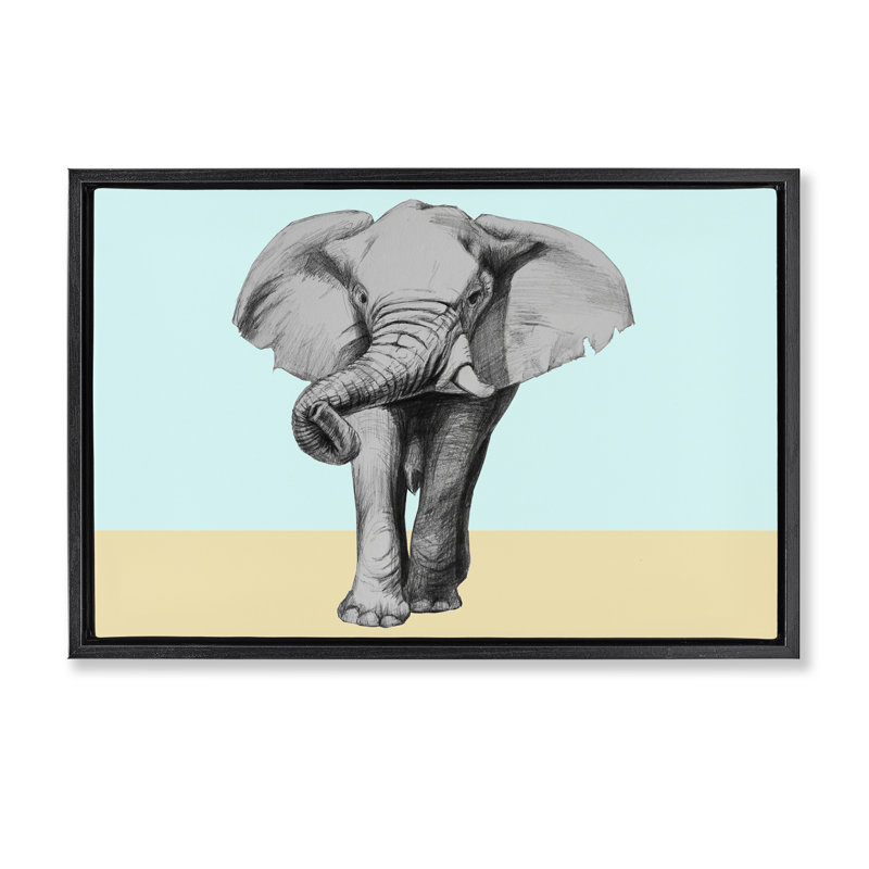 Éléphant esquissé sur cadre flottant aux teintes bloquées, design par Violeta Vollmer, Cadre flottant noir de jais
