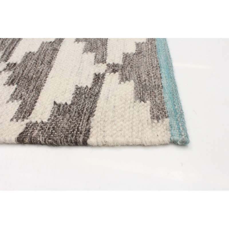 Tapis gris / brun en laine fabriqué à la main de style kilim à la main Amberjo