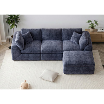 Canapé modulaire 79 po en forme de L avec repose-pieds en chenille 79 po