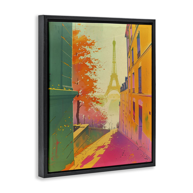 Abstrait, "Paris View", encadrée par Sasha, Cadre flottant noir de jais, H 21 po x l 17 po