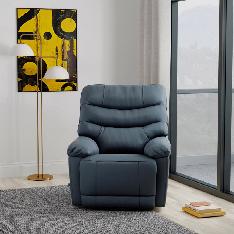 Swivel Glider With Recliner Function With Manual Footrest In Oslo Sapphire, Blue
