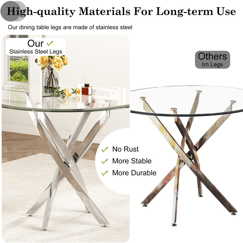 5 - Piece Glass Top Dining Set (set Of 5), Silver, Black/Silver