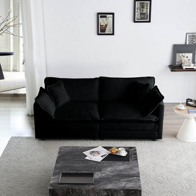 Couchette de salon 2 en chenille noire - rembourrée en bois massif avec rembourrage en éponge haute et confortable