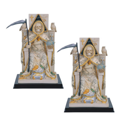"2-PC Set" ICE ARMOR 10"H Santa Muerte with Money Robe Statue Our Lady of The Holy Death Seated Figurine Figurine Statue Ornament Home/Room Decor and Perfect Gift Ideas for House Warming, Holidays and Birthdays Great Collectible Addition