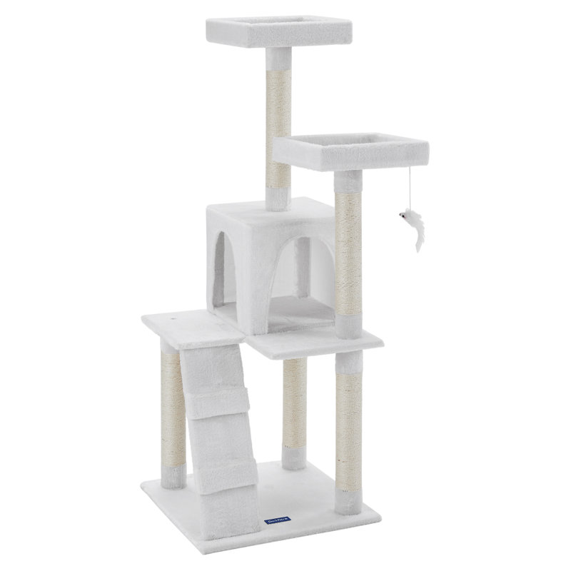 Sam's 50" White Faux Fur Cat Tree with Perches and Scratching Posts