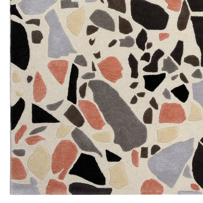 Walking On Terrazzo Abstract Area Rug in Black/Orange/Gray/Ivory, Rectangle 10' x 14'