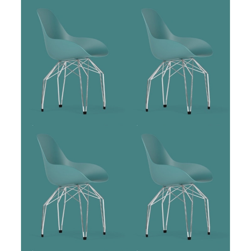 Chaises en diamant (ensemble de 4), Chrome chrome, Bleu océan