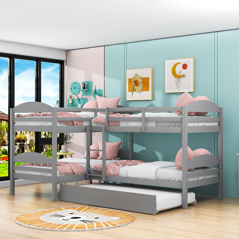 Lit superposé en bois avec lit gigogne simple Hardej Kids, Gris