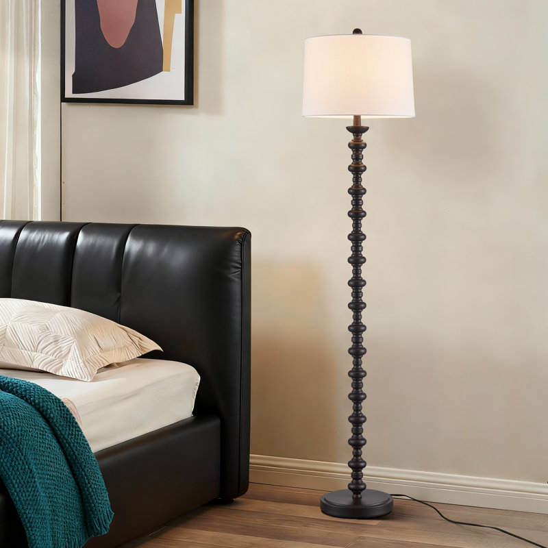 Lampe sur pied 64 po bronze avec abat-jour tambour en tissu