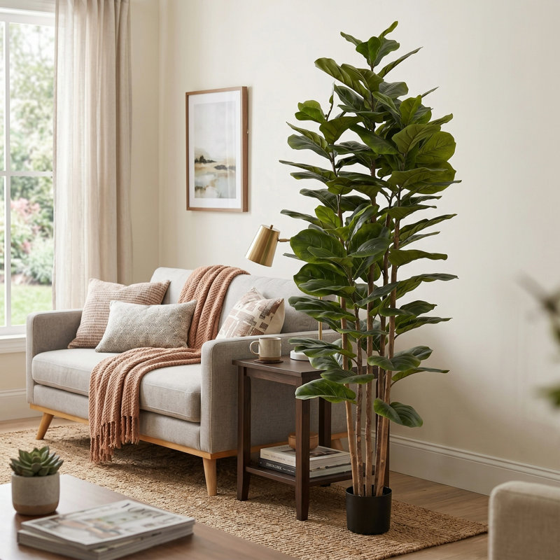 Marci Artificial Fiddle Leaf Fig Tree - 6FT Fake Plant with Pot and Natural Feel Leaves for Home or Office Decor - Artificial Plants Indoor