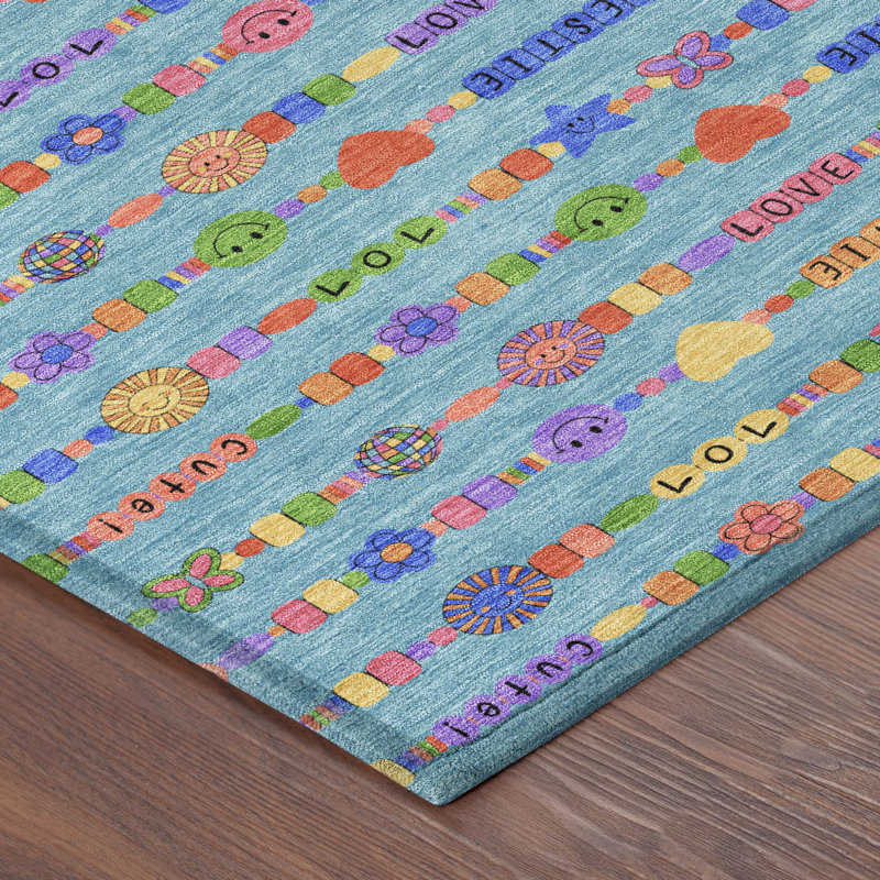 Machine Washable Indoor/Outdoor Chantille ACN2658 Kids Rug, Teal, 10' x 14'