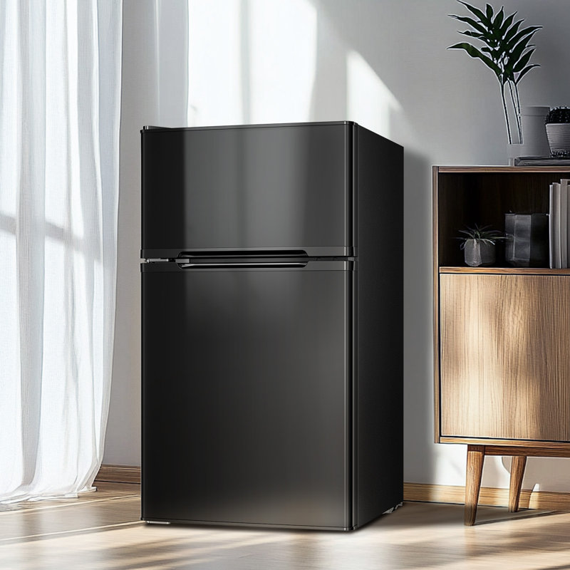  3.2 CU.FT Dual-Door Compact Mini Fridge with Freezer, Adjustable Thermostat, Reversible Door, Removable Shelves, Low Noise - Ideal for Bedroom/Office/Dorm/Kitchen/Apartment