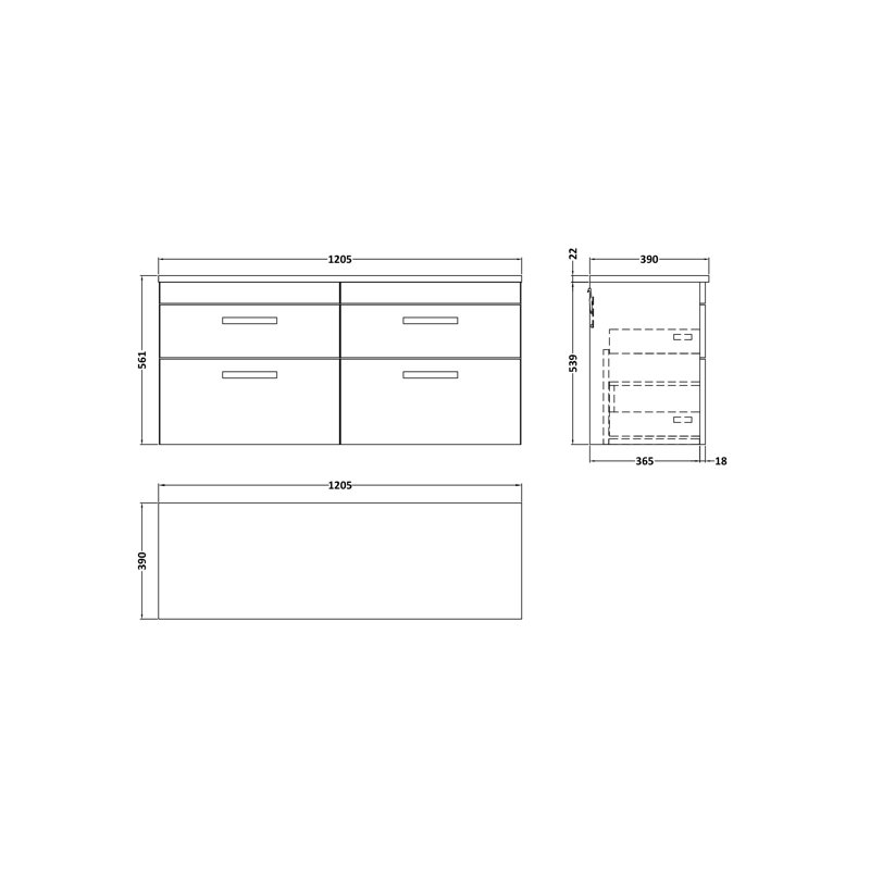 Athena 119.99cm Double Bathroom Vanity Base Only, Gloss Grey