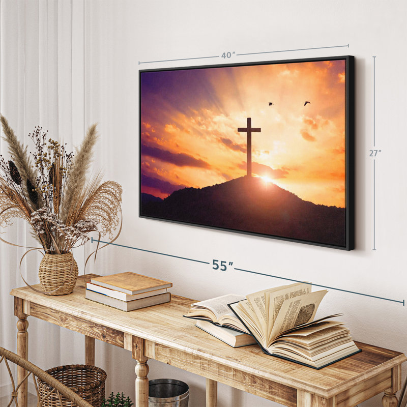 " Hilltop Cross Sunset Canvas Print ", 27" H x 40" W