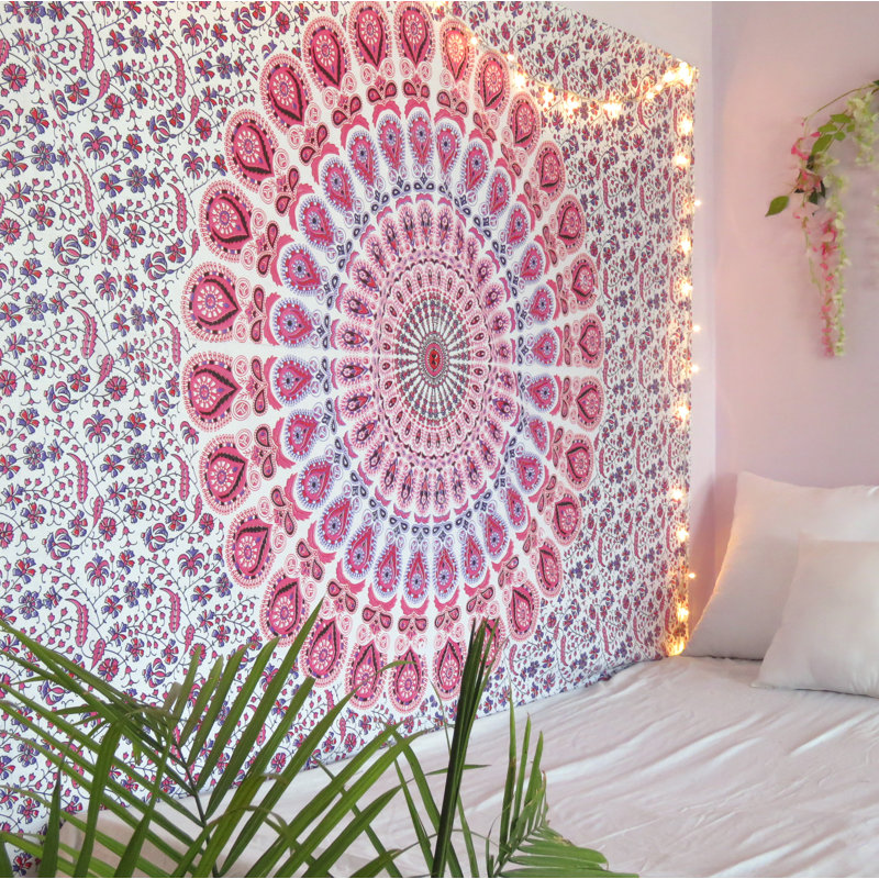 Tapisserie bohémienne en coton, Rose, H 82 po x l 54 po