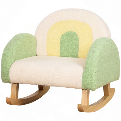 Chaise berçante, canapé pour enfants, fauteuil à bascule pour tout-petits avec structure en bois massif, tissu en faux molleton d'agneau, fauteuil pour enfants pour chambre de bébé ou salle de jeux