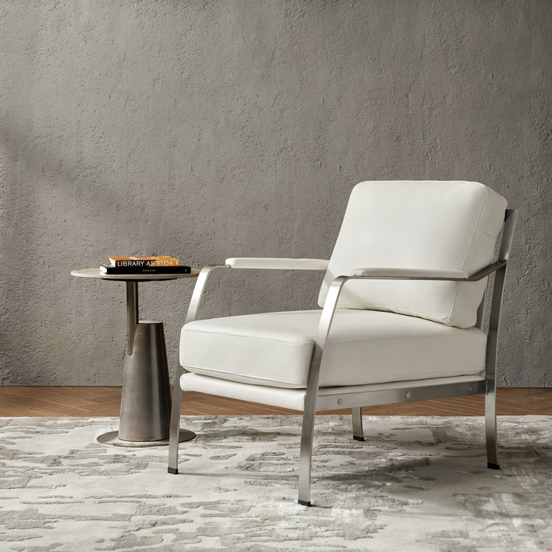 Fauteuil en cuir véritable Sif Modern, Cuir véritable blanc