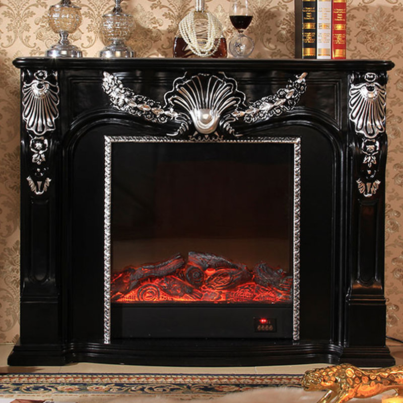 Black Solid + Manufactured Wood Electric Fireplace