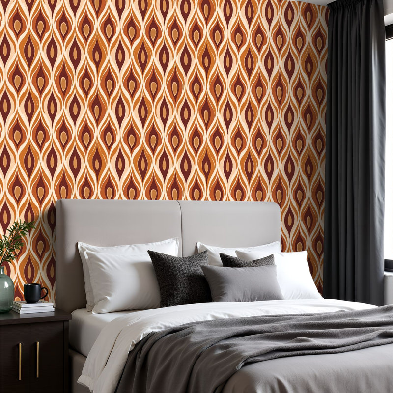 Papier peint adhésif peler et coller en PVC, revêtement mural auto-adhésif amovible avec motifs de losanges géométriques ondulés rétro de style Mid-Century, imperméable pour la décoration intérieure - Rouleau