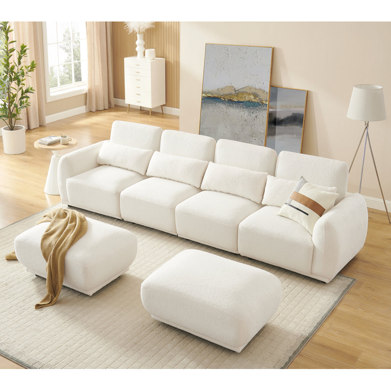 Canapé modulaire modulaire, canapé convertible en U confortable avec 2 repose-pieds, Laine blanche