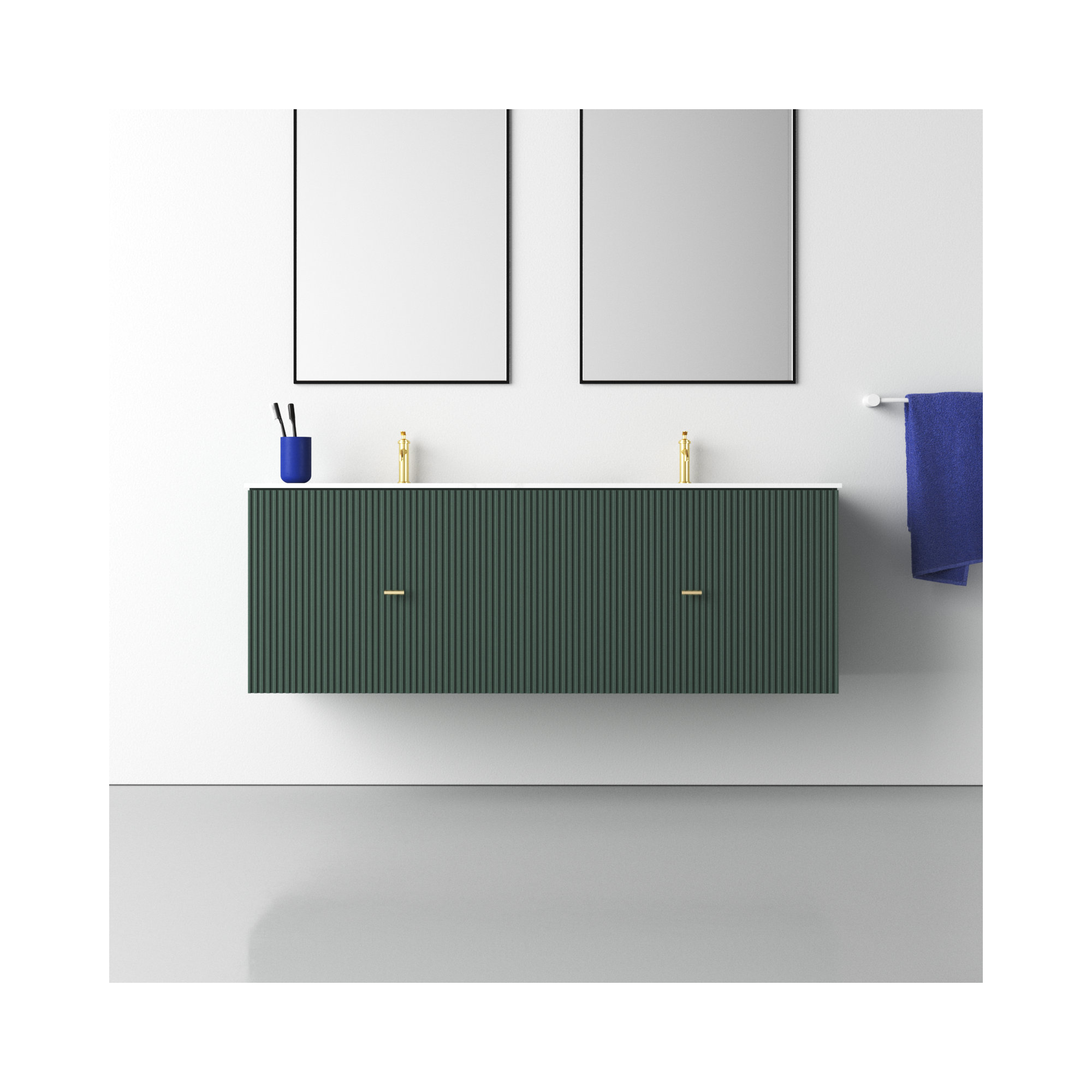 Jamell 60'' Double Bathroom Vanity, White, Forest Green