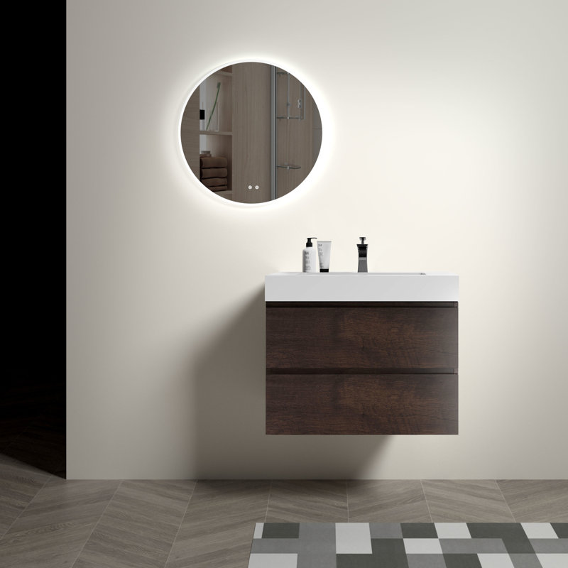Meuble-lavabo de 30 po en noyer - Lavabo, grand rangement, lisse et silencieux, noyer blanc classique moderne, poignée maximale