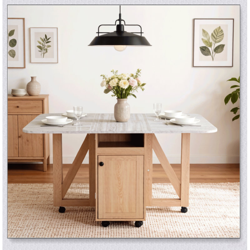 Table de salle à manger pliante et mobile avec armoire de rangement et étagères pour les cuisines compactes