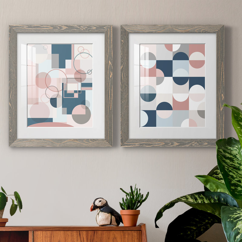 Modern Geo - ensemble de 2 peintures, H 24 po x l 36 po x P 1,5 po, Cadre en papier gris