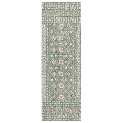 Montario Hand Tufted Wool/Cotton Geometric Rug in Green/Ivory