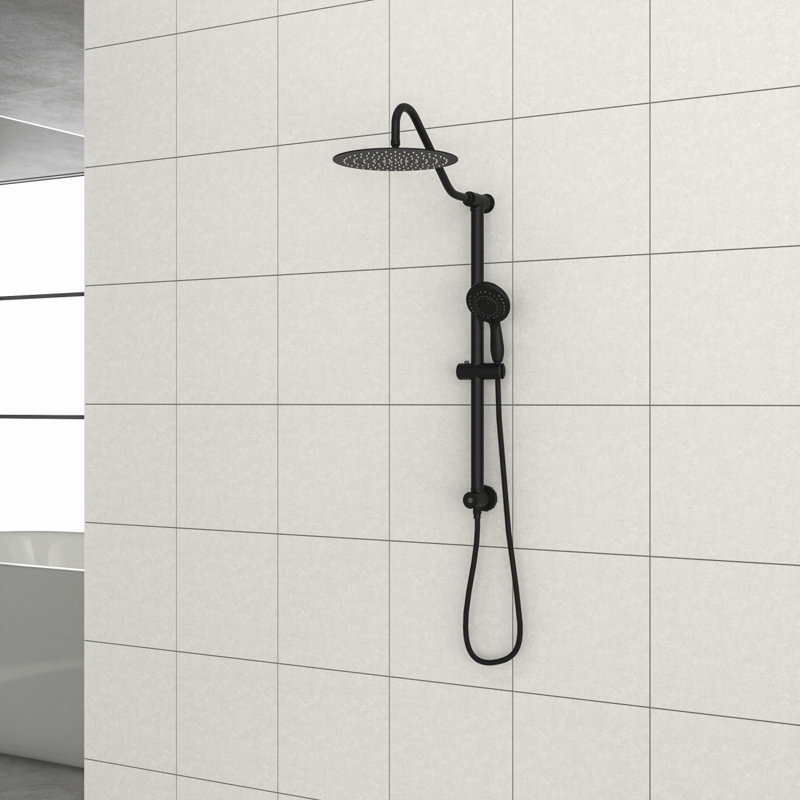 Système de douche 10 pouces avec douche à main 5 fonctions, barre de douche coulissante 26,3 po, noir mat