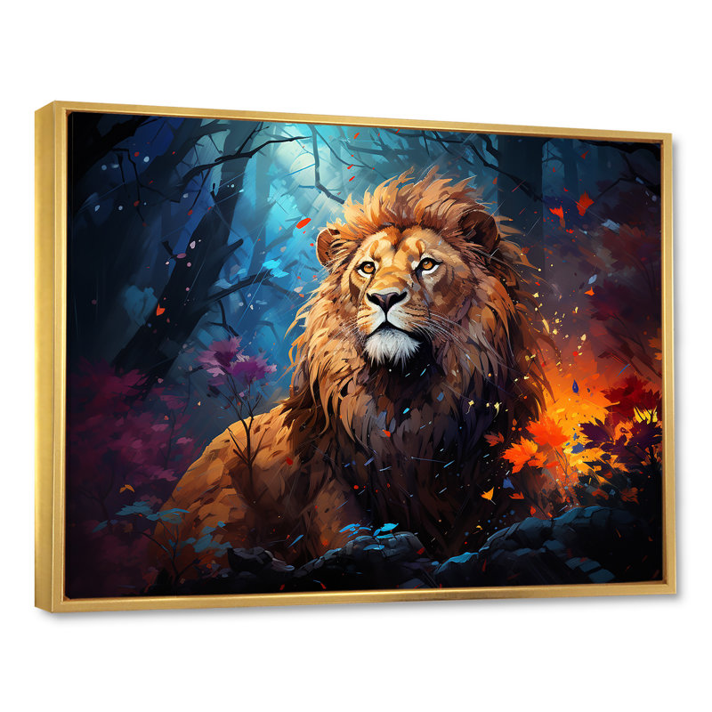 «Lion Vivid Majesty I» sur toile, Cadre flottant doré, H 24 po x l 32 po x P 1 po