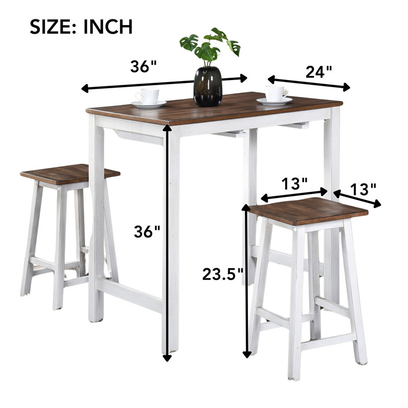 Tabouret suspendu 3 pièces facile à nettoyer pour les petits espaces, Chêne foncé antique