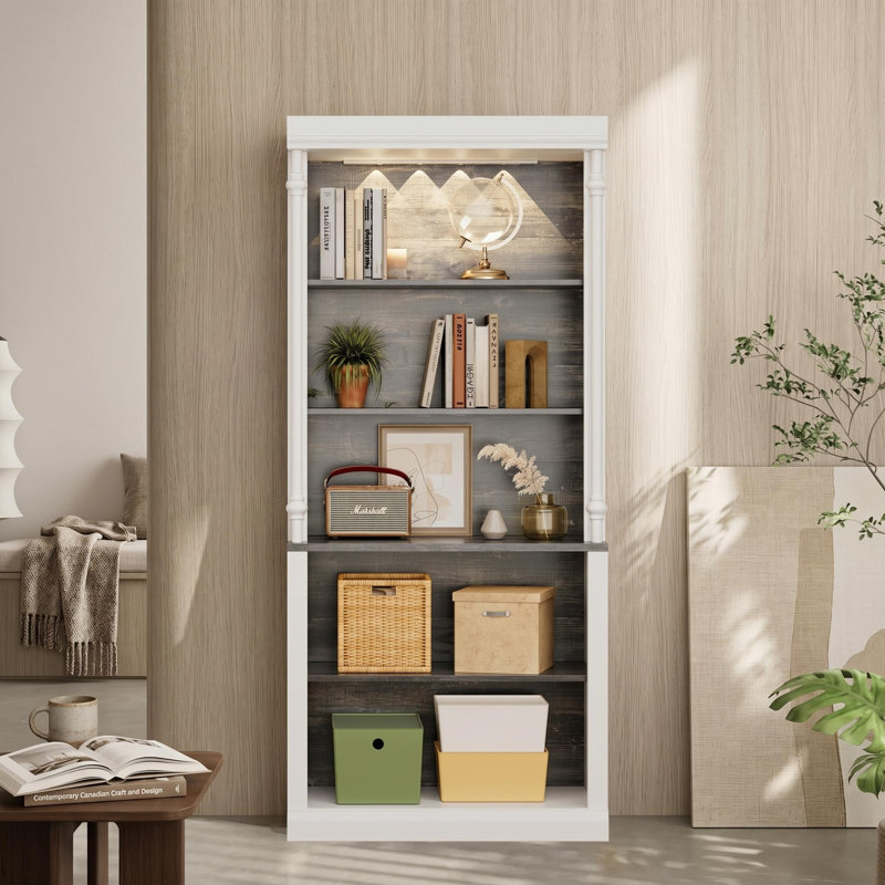 Kitchen Pantry Cabinet with Touch LED Lights, 3-Tier Storage Cabinet with Double Doors for Dining Room & Office, Sturdy Iron Frame, White
